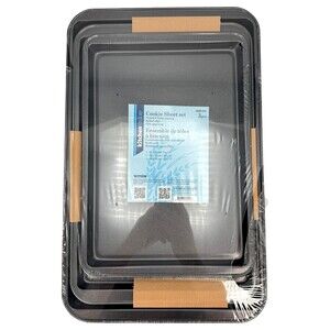 Baking Cookie Sheet Tray Pan Oven Nonstick Bakeware Set 3 Pack NEW in Plastic